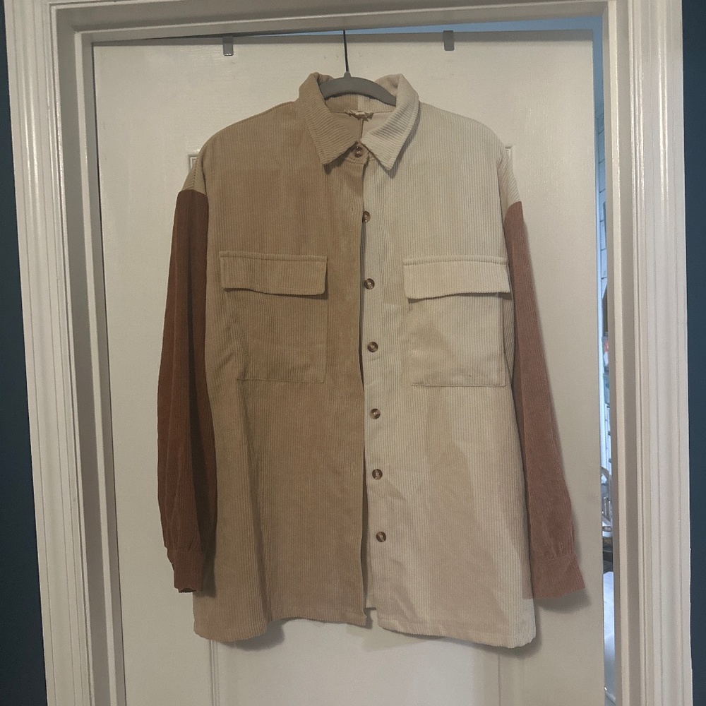 Color blocked corduroy Shacket
